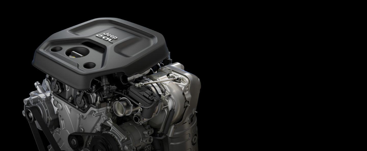 The available two-liter turbo engine with eTorque technology on the 2020 Jeep Wrangler.