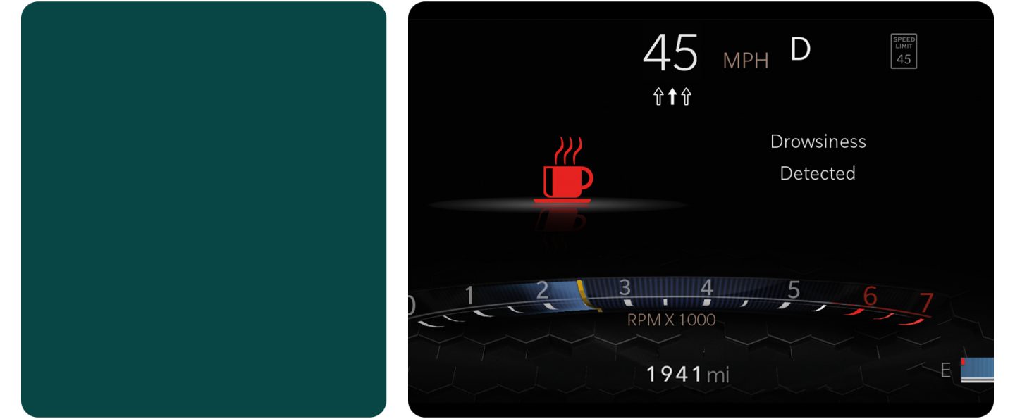 The Digital Cluster Display in a 2026 Jeep Compass displaying the Drowsy Driver alert.