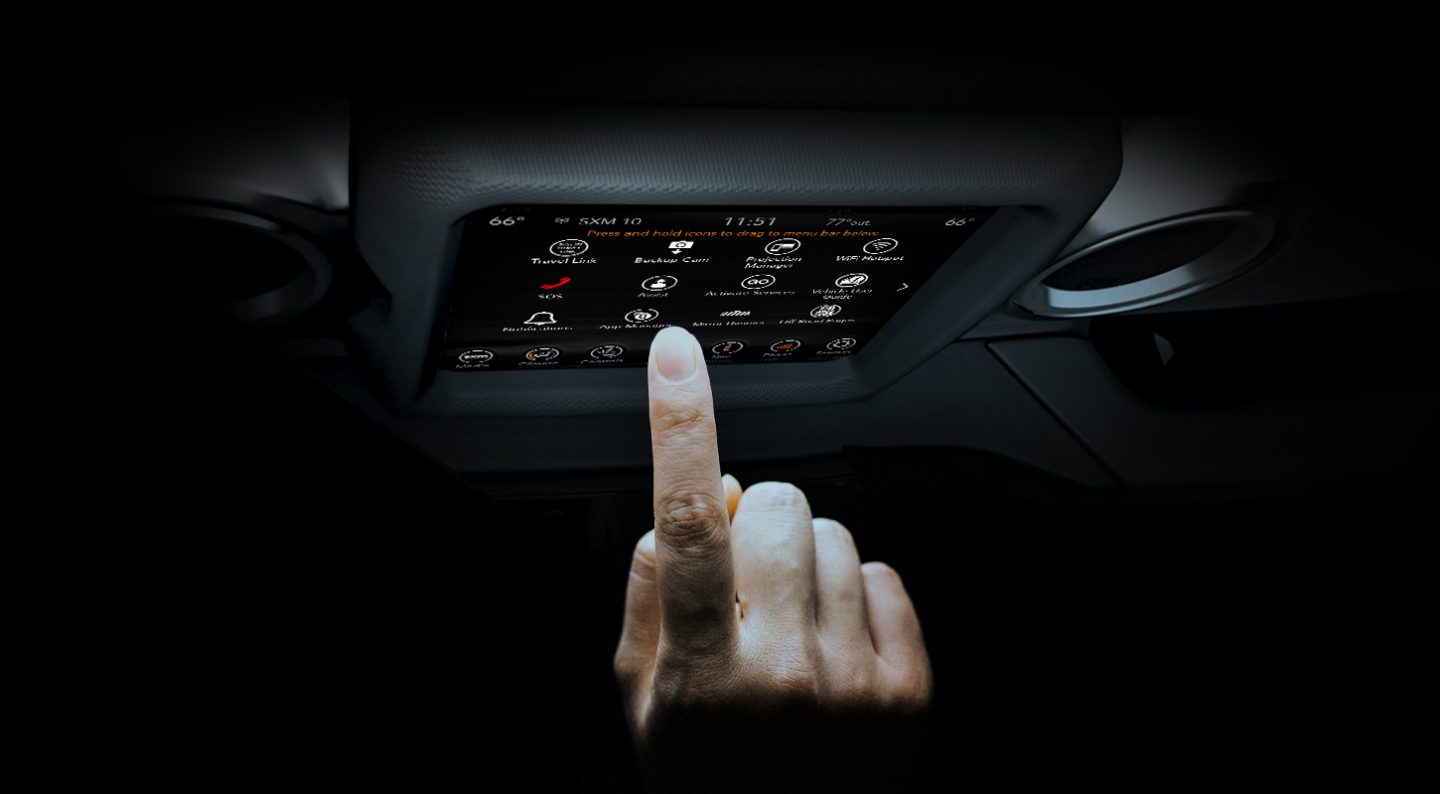A close-up of the touchscreen in the 2022 Jeep Wrangler Rubicon, displaying the available Navigation screen.